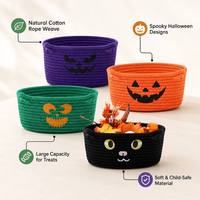 Panier de rangement en corde de coton motif chat de dessin animé pour Halloween, organisateur de chaussettes et de cosmétiques, petit bac de rangement pour la maison