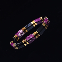 Bracelet personnalisé en perles de jaspe impérial violet, tendance, avec pierres d'obsidienne naturelles pour la guérison, Gelang Pria