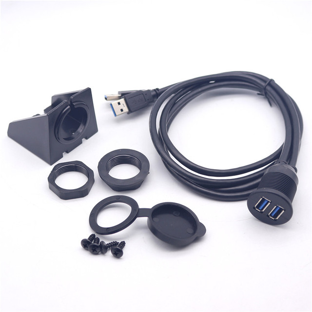 Dual USB 3.0 Male to Female Extension Cable With Flush Mount Panel for Car Truck Boat Motorcycle Cables