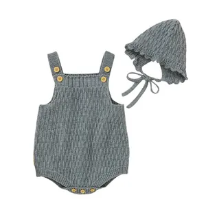 F-8069 haute qualité coton nouveau-né D'une seule Pièce ensemble combinaisons tricoté dentelle bord bonnet bébé costume ensembles bébé garçon vêtements 6-12 M