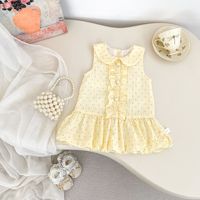 Nouvelle Robe d'été sans manches pour petites filles 2026, légère, à pois, col chemise, style tulipe, robe de princesse