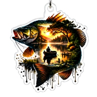 Porte-clés personnalisé en acrylique, motif poisson, scène de pêche au lac au coucher du soleil, transparent, découpé, imprimé UV, breloque cadeau
