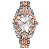 Reloj de pulsera de moda estilo hip-hop para hombre con diamantes y reloj de cuarzo con fecha de escala romana de aleación bicolor de 41mm con esfera grande