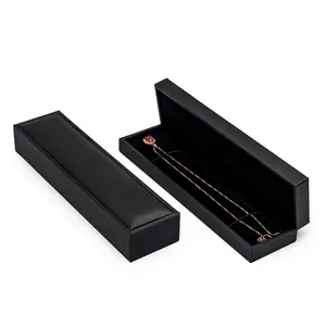 Long shape in stock jewel link bracelet packaging good price jewellery boxes black PU leather jewelry box packaging