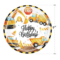 Kit de vaisselle de fête d'anniversaire sur le thème de la construction de dessins animés, comprenant des assiettes en papier, des gobelets, des serviettes, des ensembles de vaisselle pour la décoration de fête d'anniversaire
