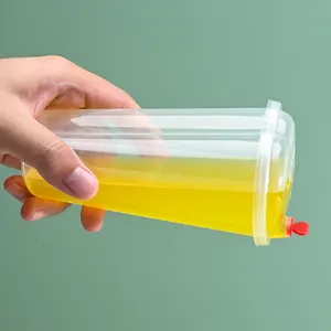 Taza de plástico rígido transparente en forma de corazón, vaso desechable creativo para bebidas de zumo, té, leche, Boba, 440ml