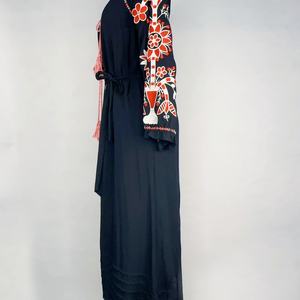 เดรสสไตล์เรโทรลายปักดอกไม้สไตล์ชนเผ่า งานปักหนาแน่น แขนยาว กระโปรงยาวปานกลาง ลายดอกไม้ - Product Image 2