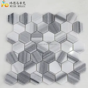 Provisiones Mármol blanco Whitemosaic Tlie Pared de ladrillo de plástico decorativo Marmaray Mosaico hexagonal blanco Azulejo para salpicaduras de cocina