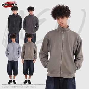 Sudadera de Hombre con Cierre YKK, Cuello Alto, Lavada y Desgastada, con Parches, de Algodón Puro de 430 Gramos, para Otoño - Product Image 1