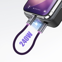 Câble USB-C vers USB-C court SIKAI LED 0,16 m, 240 W PD3.1, cordon tressé, extrémités magnétiques à clipser, pour voyage, bureau, batterie externe, téléphone