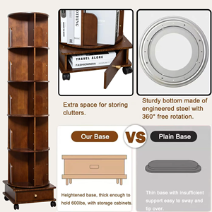 Libreria Girevole Moderna a 360 Gradi per Soggiorno in Legno Massello Semplici Mobili Contenitori e Scaffali in Legno - Product Image 3