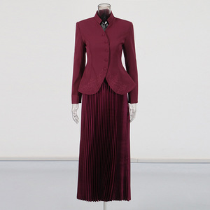 Completo Elegante da Donna in Due Pezzi, Design con Ricamo 3D, <span class=keywords><strong>Blazer</strong></span> e Gonna a Vita Alta Plissettata, Set Chic - Product Image 4