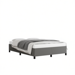 Dark <b>Grey</b> Fabric Bed <b>Frame</b> 100% Polyester Upholstered Plywood Minimalist Soft Bed - Product Image 1