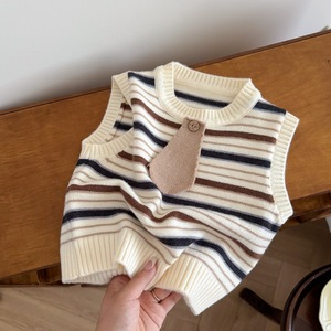 Gilet pull tricoté style coréen pour garçons, nouvelle collection printemps-automne 2025, veste <span class=keywords><strong>sans</strong></span> <span class=keywords><strong>manches</strong></span> à rayures, pull à col. - Product Image 4