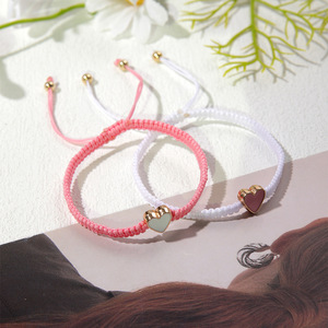 Heart Shaped <b>Couple</b> <b>Bracelet</b> Set Adjustable Hand Woven Surfer Style For Women Jewelry Anniversary Gift - Product Image 4