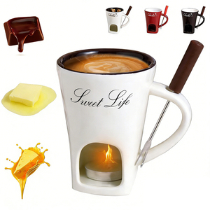 Tasse à chocolat chaud en céramique très populaire, tasse à café créative avec fourchette pour faire fondre le <span class=keywords><strong>fromage</strong></span> et le chocolat, tasse unique pour aliments - Product Image 1