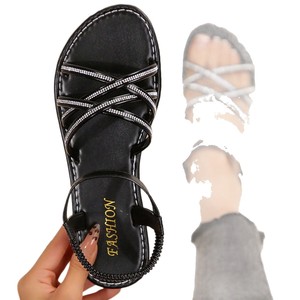 Sandalias de playa transpirables con suela de goma y pedrería, de suela plana, con tira elástica, para mujer, tallas grandes, novedad de verano. - Product Image 5