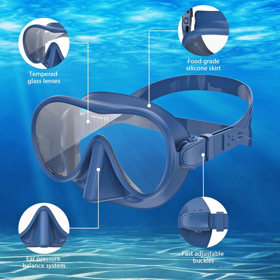 Anti-Fog Tempered Glass Diving Mask Leak Proof Silicone Snorkel Mask ...