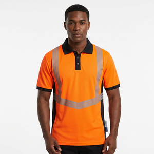 Men's Hi Visibility <b>Orange</b> Reflective <b>Polo</b> Workwear Polyester Safety Shirt - Product Image 1