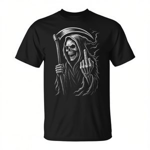 Camiseta oscura de Grim Reaper con dedo medio y ángel de la muerte - Product Image 2