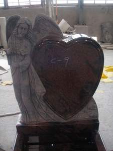 Китайский черный гранит, стоячий ангел, камень с красным сердцем - Product Image 6