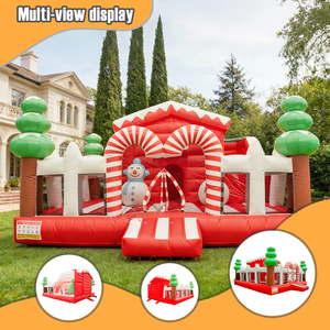 Château gonflable de Noël haut de gamme avec des motifs de Père Noël et de bonhomme de neige pour les fêtes de fin d'année et une utilisation en intérieur et en extérieur - Product Image 3