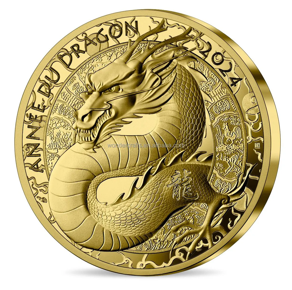 WD personalizado oro plata Cobre 40mm espejo lateral enjoyado dragón Zodiaco monedas conmemorativas del Año del Dragón
