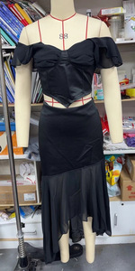 S0604N Nuevo Vestido de Noche Elegante para Mujer, Estilo <span class=keywords><strong>Imperio</strong></span>, Sin Tirantes, con Mangas con Volantes, Línea A, Color Negro - Product Image 5