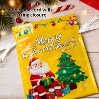 Kantong Hadiah Natal dengan Tali Serut, Cetak Logo Kustom, Kemasan Foil, Kantong Permen Alas Datar untuk Suvenir Pesta Anak