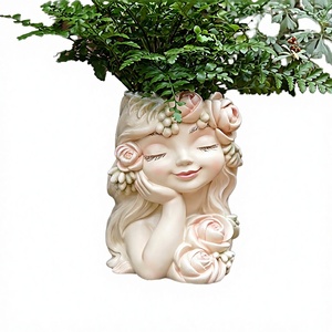 กระถางดอกไม้รูปนางฟ้าประดับสวนลานบ้าน ทำจากเรซิ่น งานประติมากรรมศิลปะตกแต่งภายนอกบ้าน รูปนางฟ้าสวมมงกุฎดอกไม้ แจกันตกแต่งเรซิ่น - Product Image 2