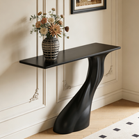 Table console Silhouette bio, finition mate foncée, meuble d'appoint sinusoïdal pour couloir, piédestal moulé futuriste, pédiment d'intérieur de luxe