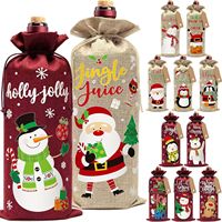 Sac cadeau de Noël en toile de jute avec cordon de serrage pour vin rouge et champagne, vente en gros, nouveau design transfrontalier