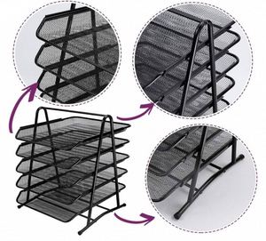 5 Tier Mesh Metal <b>File</b> <b>Organizer</b> Office Desk <b>Organizer</b> with Filing Trays Holder Paper Holder Stacking Document Trays Letter Tray - Product Image 4