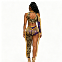 Uniforme de majorette à imprimé léopard violet avec franges scintillantes, costume de danse en spandex métallisé brillant pour la compétition et les défilés