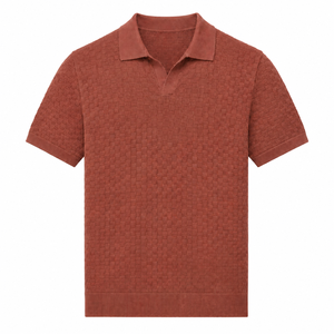 <span class=keywords><strong>Polo</strong></span> en maille texturée à manches courtes pour homme, coupe ajustée, en mélange de coton, personnalisable OEM ODM - Product Image 1