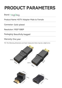Adaptador HDMI Veggieg de 90 Grados, Convertidor HDMI Hembra a Macho de Alta Velocidad, Conector HDMI AF a AM en Ángulo Recto Chapado en Oro - Product Image 2
