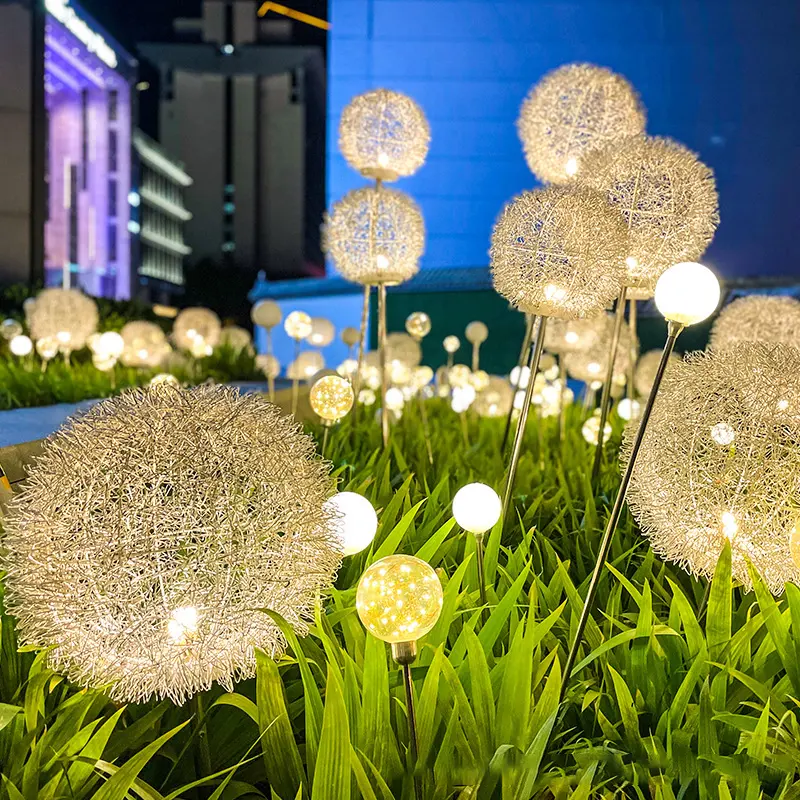 ตกแต่งกลางแจ้งพลังงานแสงอาทิตย์ Dandelion Light สวนลานภูมิทัศน์ไฟสนามหญ้า