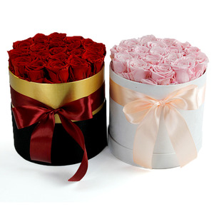 Handmade pink preserved eternal rose flower in Round shape Gife box for valentine's day Mother's day Festival gift