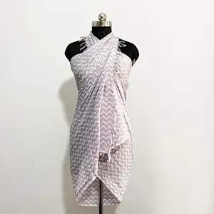 Парео и саронги из хлопка, средней длины, индийское пляжное платье с запахом и ручным принтом