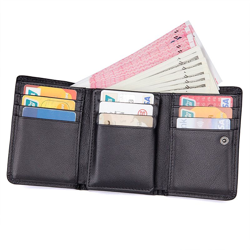 design luxury men's leather wallet fold ultra-thin ultra-large capacity short leather wallet men triple folded men's wallet