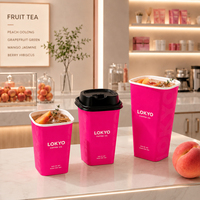 LOKYO 12oz 16oz 22oz Op maat bedrukte vierkante Boba-thee papieren bekers Wegwerp papieren bekers met vierkant papieren deksel en plastic deksel