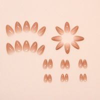 Faux ongles à presser en amande courte, style français simple, avec gel doux, faux ongles nude ombré pailletés pour fille, vente en gros