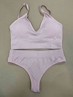 Ensemble soutien-gorge sans armatures et string sans couture pour femme, haute élasticité, minimisant le buste, confortable, fin, style cami bralette - Grande Vente