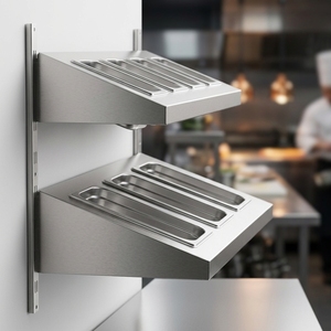Estante de pared de doble nivel para bandejas GN, de acero inoxidable, para bandejas de 1/3 y 1/6, para línea de preparación de cocina comercial, suministro B2B - Product Image 2