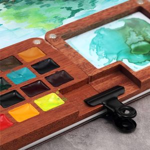 Set da Viaggio di Acquerelli in Legno da 15 Pezzi - Colori ad Acquerello con Custodia in Legno Convertibile, Tascabile con Chiusura Magnetica - Product Image 4