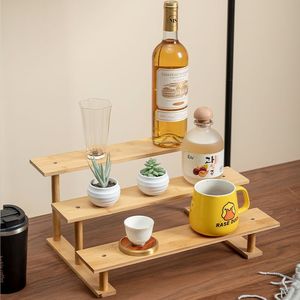 Solid Wood Tiered Display <b>Shelf</b> Three Layer <b>Desktop</b> Storage Rack For Wine And Decor - Product Image 4