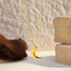 Collier en acier inoxydable avec anneau rond, pendentif en forme de cœur, étoile de <span class=keywords><strong>mer</strong></span>, embellissements <span class=keywords><strong>lune</strong></span> et étoile, collier pendentif pour femme - Product Image 6
