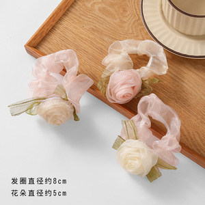 Korean Style Mesh Rose <b>Scrunchie</b> Hair Tie 8cm Diameter Handmade <b>Satin</b> Floral Hair Accessory For Daily Use - Product Image 1