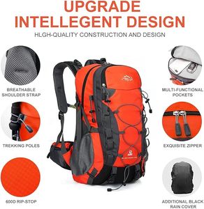 40L Wear Resistant Hiking <b>Backpack</b> 600D Ripstop Water Repellent with Black Rain Cover Front Bungee Cord Daypack <b>Trekking</b> Camping - Product Image 3
