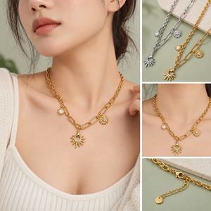 สร้อยคอซันเบิร์สต์แบบเลเยอร์ ทอง 14K ชุบทองสุญญากาศบนสแตนเลสสตีล - Product Image 5